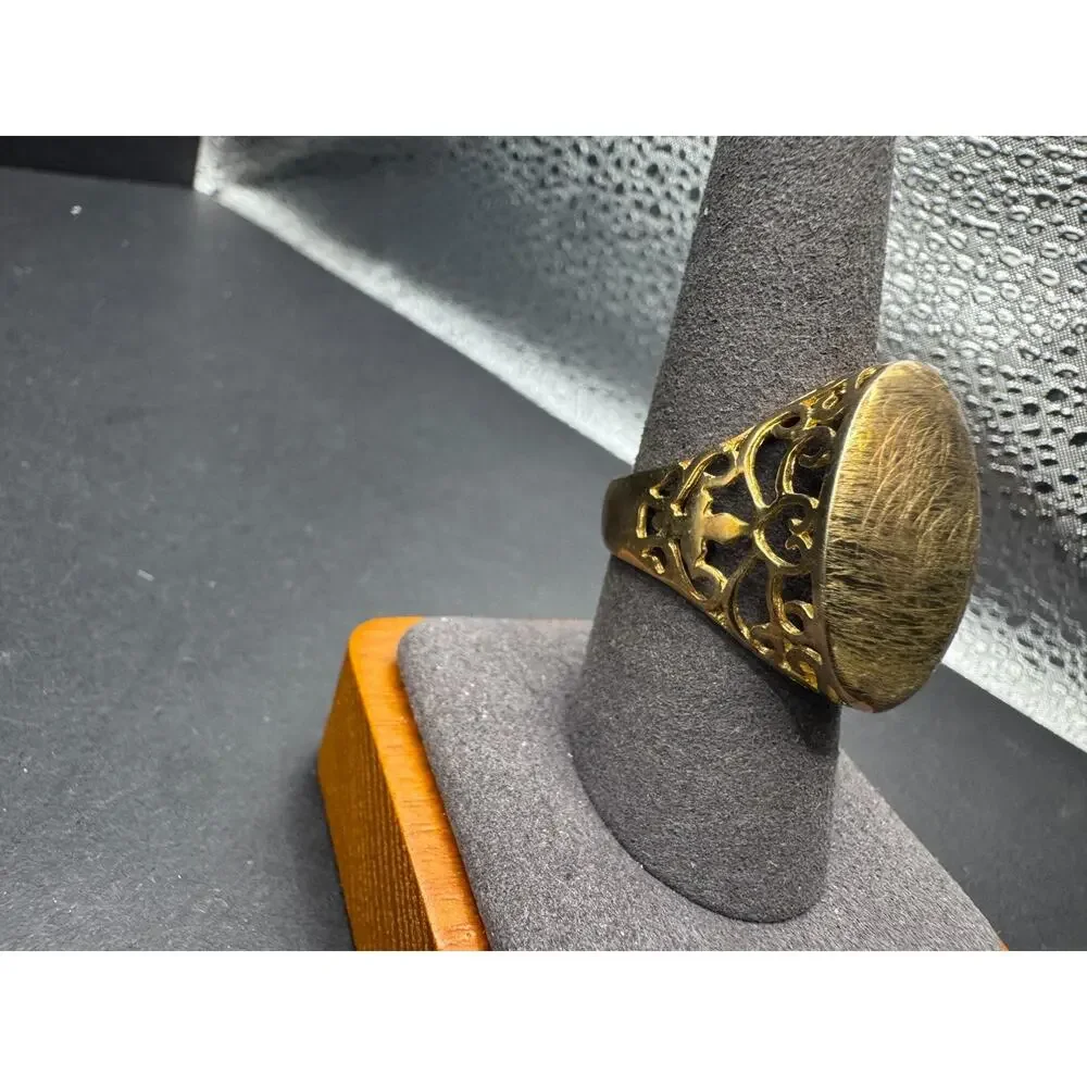 Vtg Sterling Silver 925 Gold Tone Dome Statement Ring Filigree Cutout Sz 9